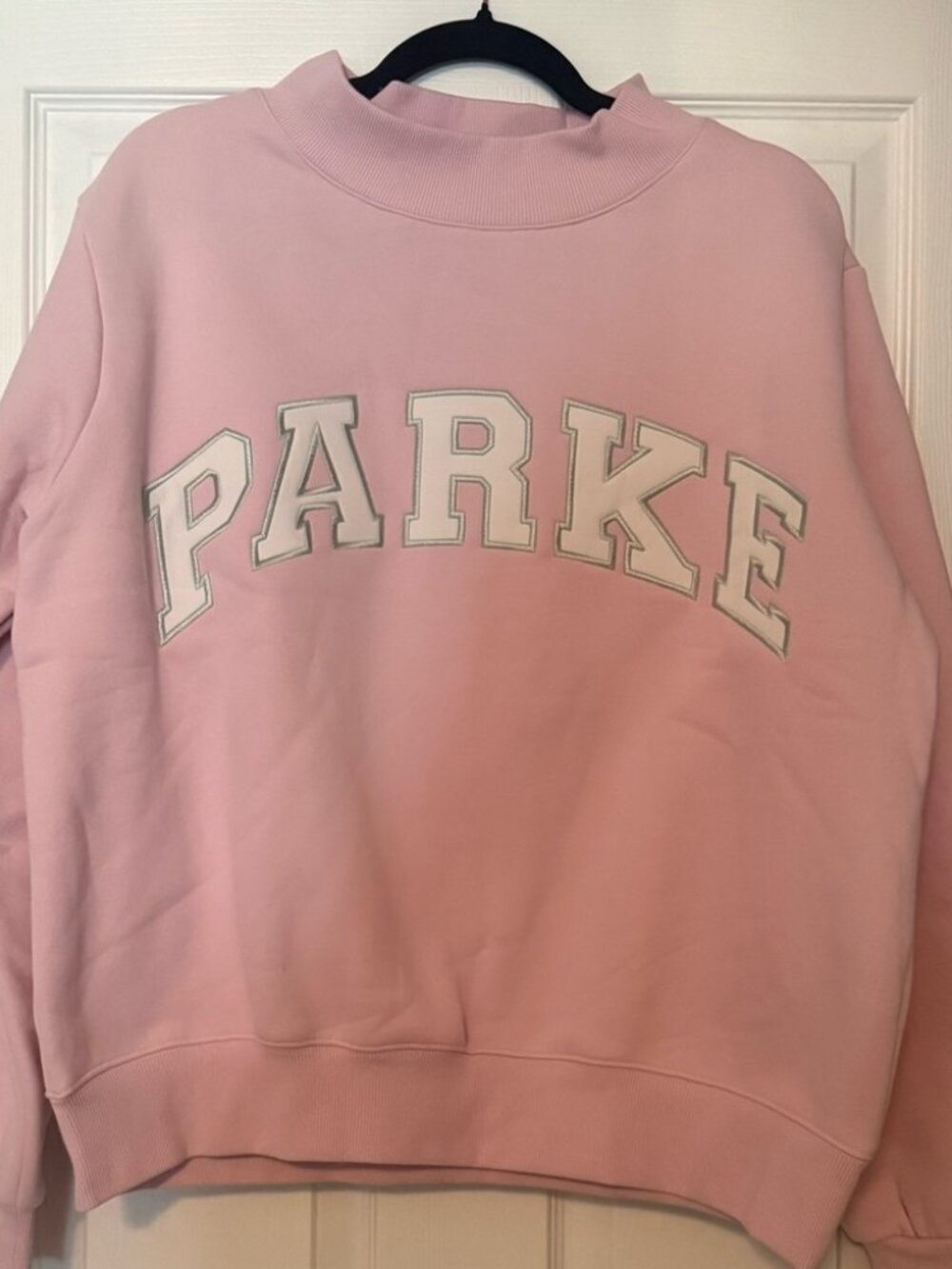 Parke Baby Pink Varsity Mock Neck Cozy Sweatshirt